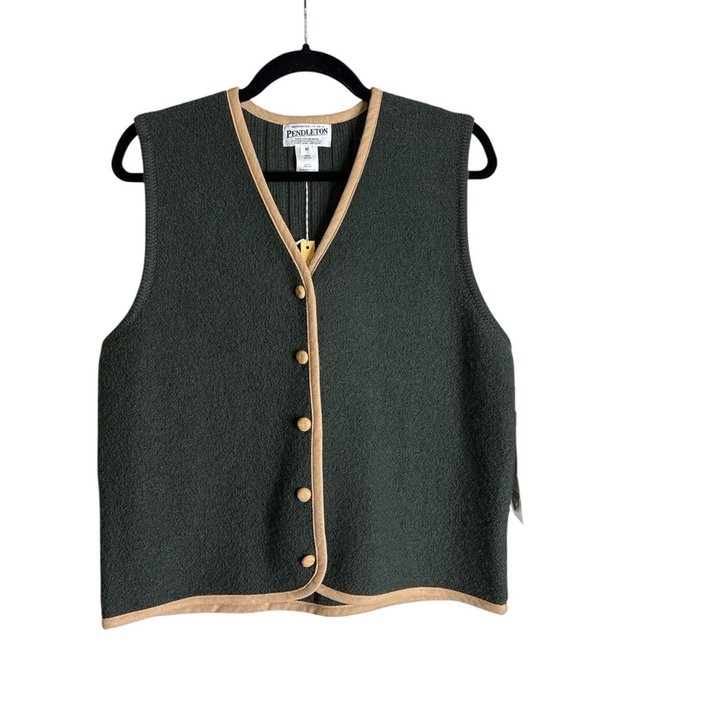 Vest M Pendleton Vintage 90s Wool Green Button Front NWT DEADSTOCK